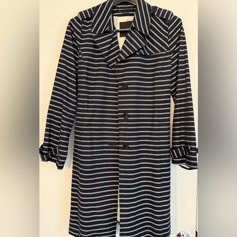 Striped Navy and White Women's Belted Trenchcoat